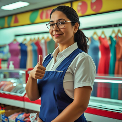 vendedora con pulgar arriba